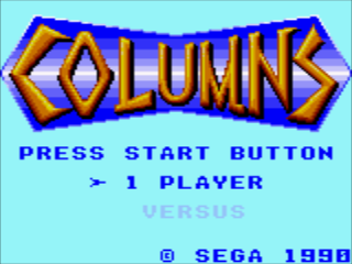 Columns title screen for Sega Game Gear